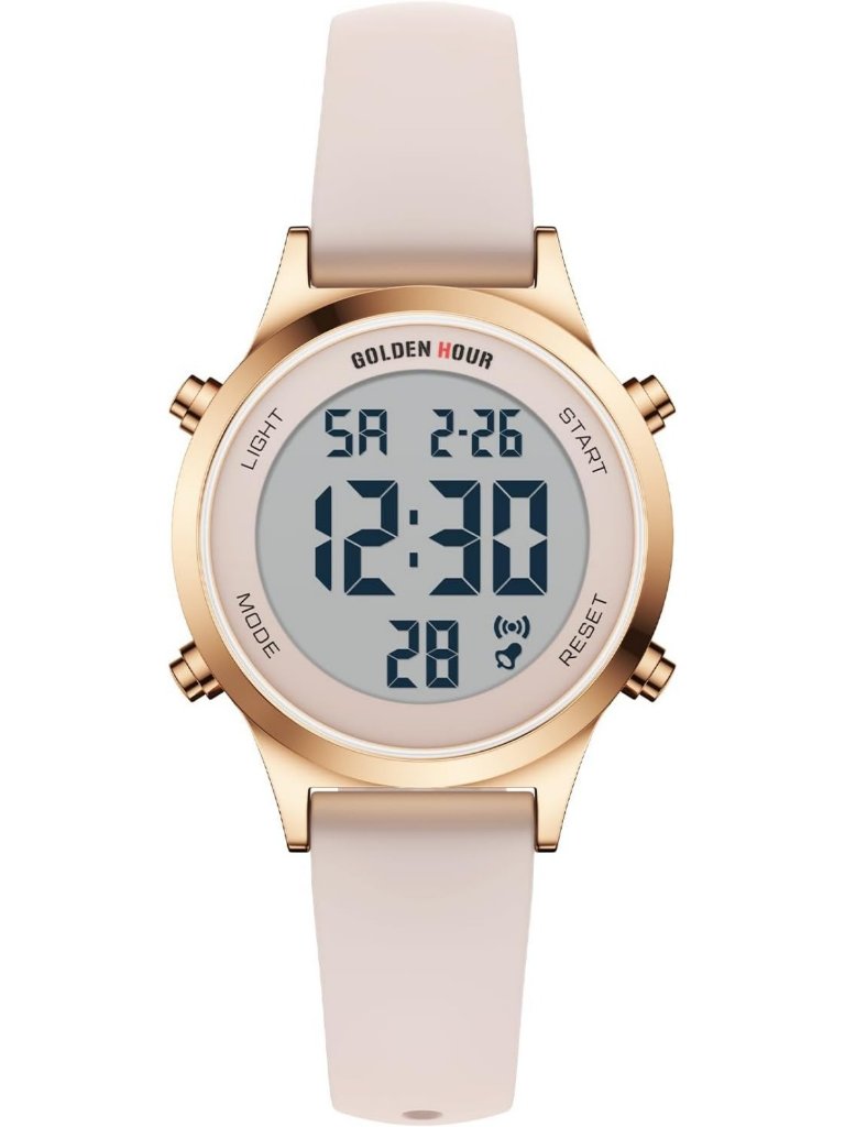 Waterproof Womens Digital Sports Watch  Silicone Strap Alarm Stopwatch Rose